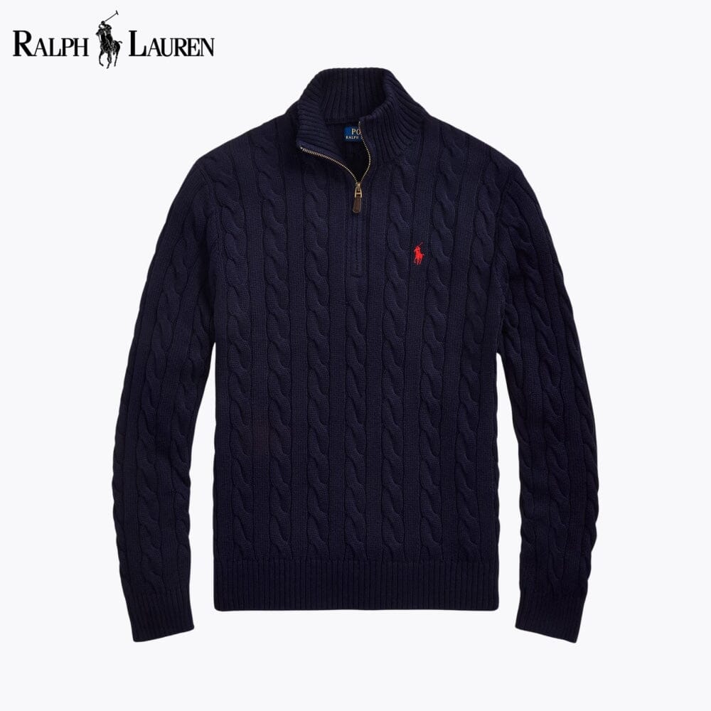 𝑅𝐿 Chunky Cable-Knit Cotton Quarter-Zip Sweater